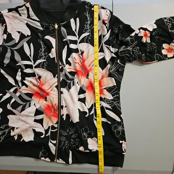 Reversible Floral Bomber Jacket β Black/Floral β Zip Front - Picture 8 of 8